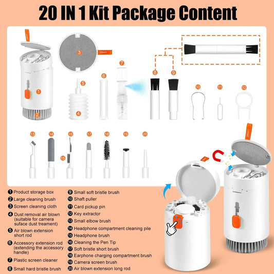 20-in-1 Keyboard Cleaner Kit – Electronic Cleaning Brush, Spray & Tools for Laptop, Phone, Camera & More